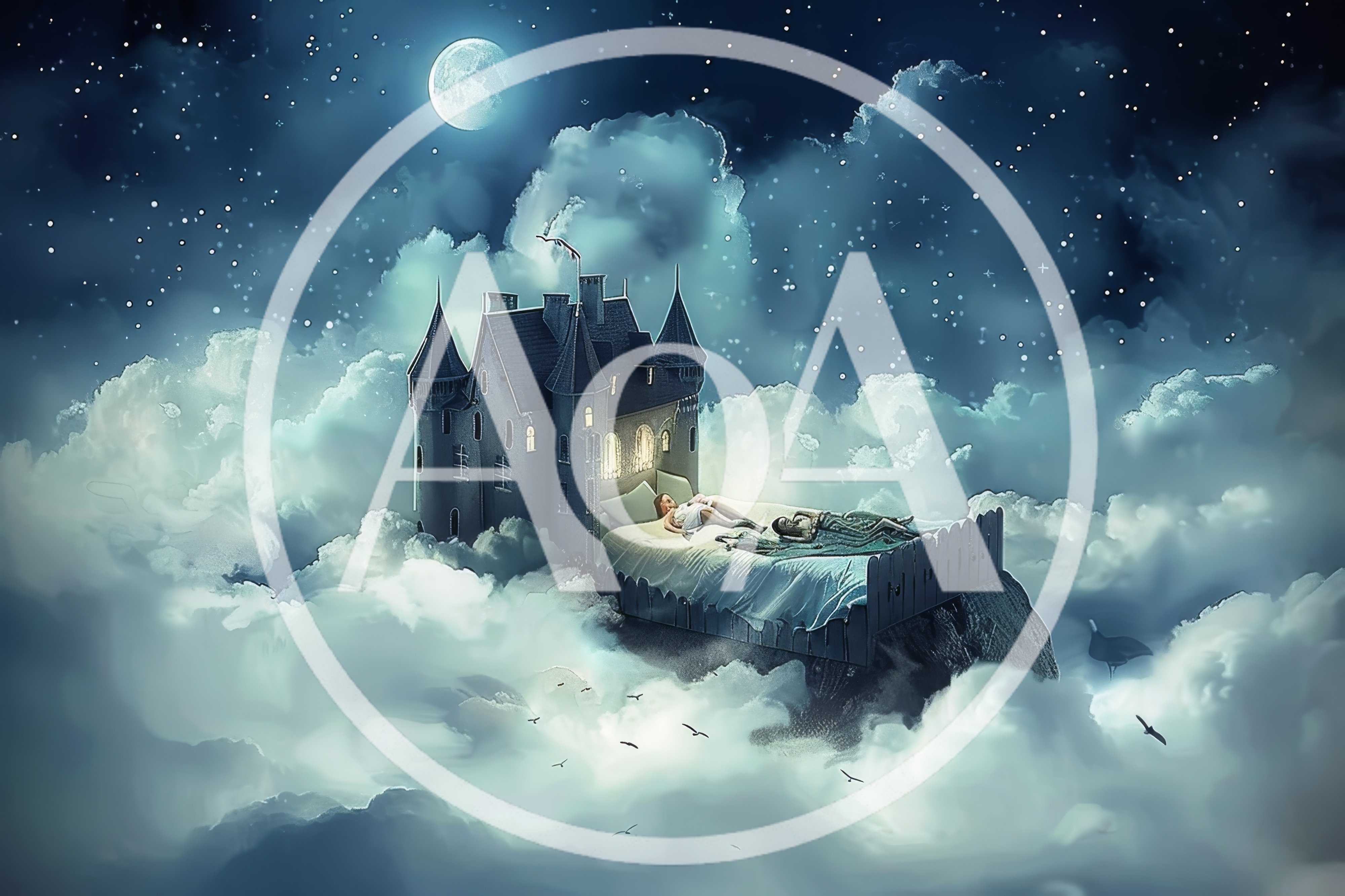 Surreal Fantasy Castle Bed Floating In Night Sky