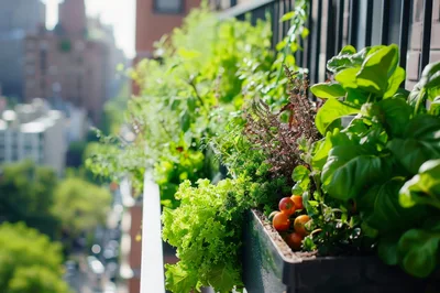 Urban Balcony Vegetable Garden With Fresh Produce