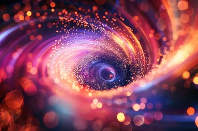 Abstract Cosmic Spiral With Glowing Particles And Light Trails