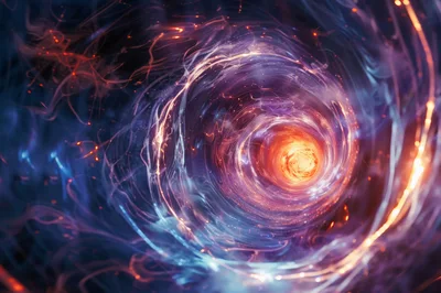 Abstract Cosmic Wormhole Tunnel With Glowing Energy Particles