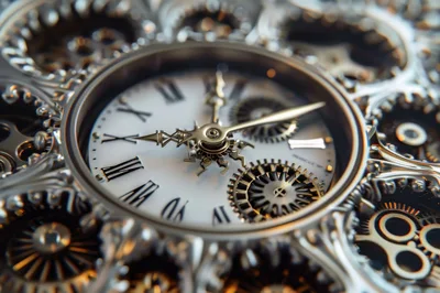 Intricate Mechanical Clockwork Mechanism With Roman Numerals