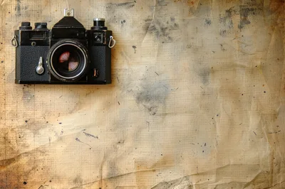Vintage Film Camera On Aged Textured Paper Background