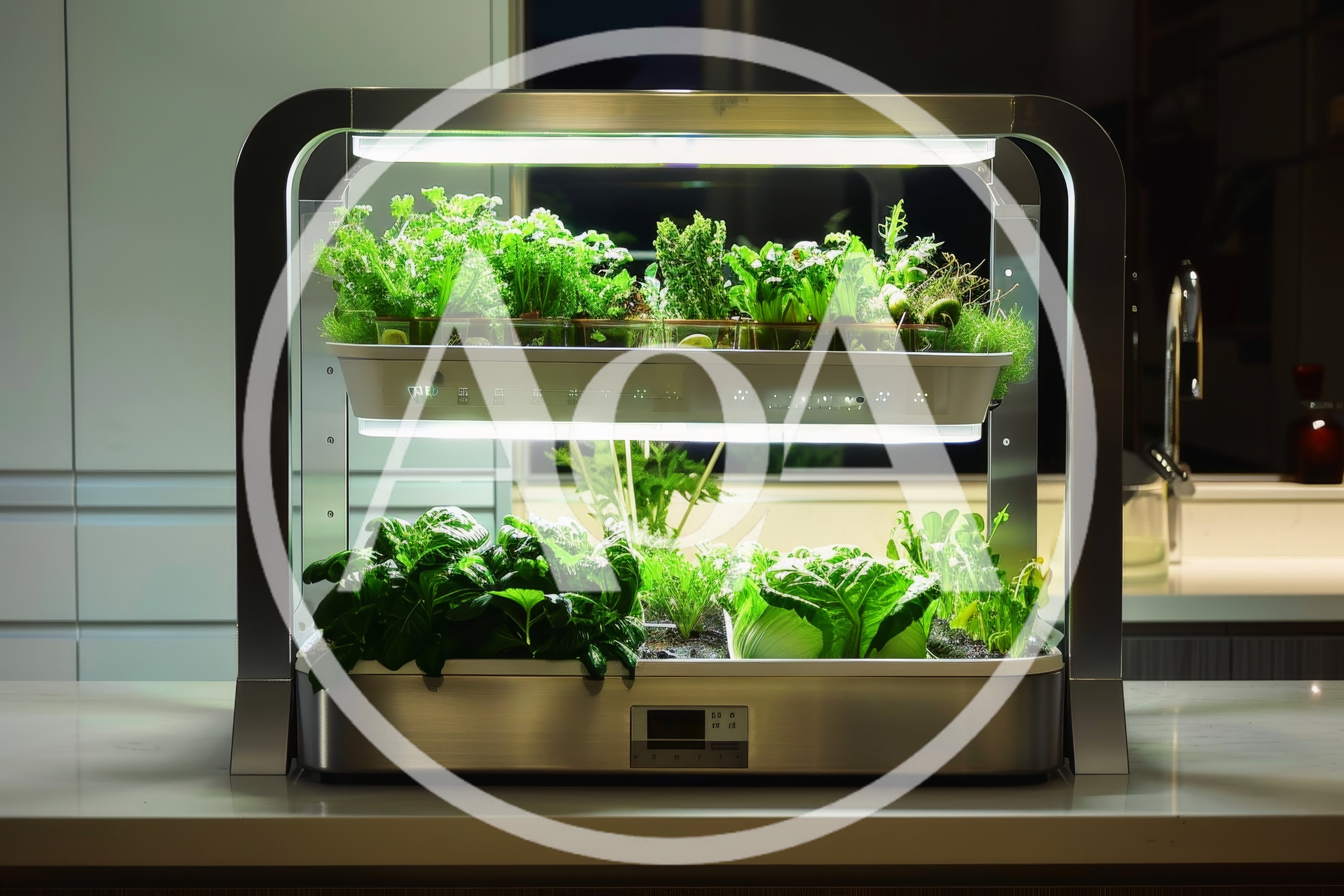 Indoor Hydroponic Herb Garden System On Kitchen Counter