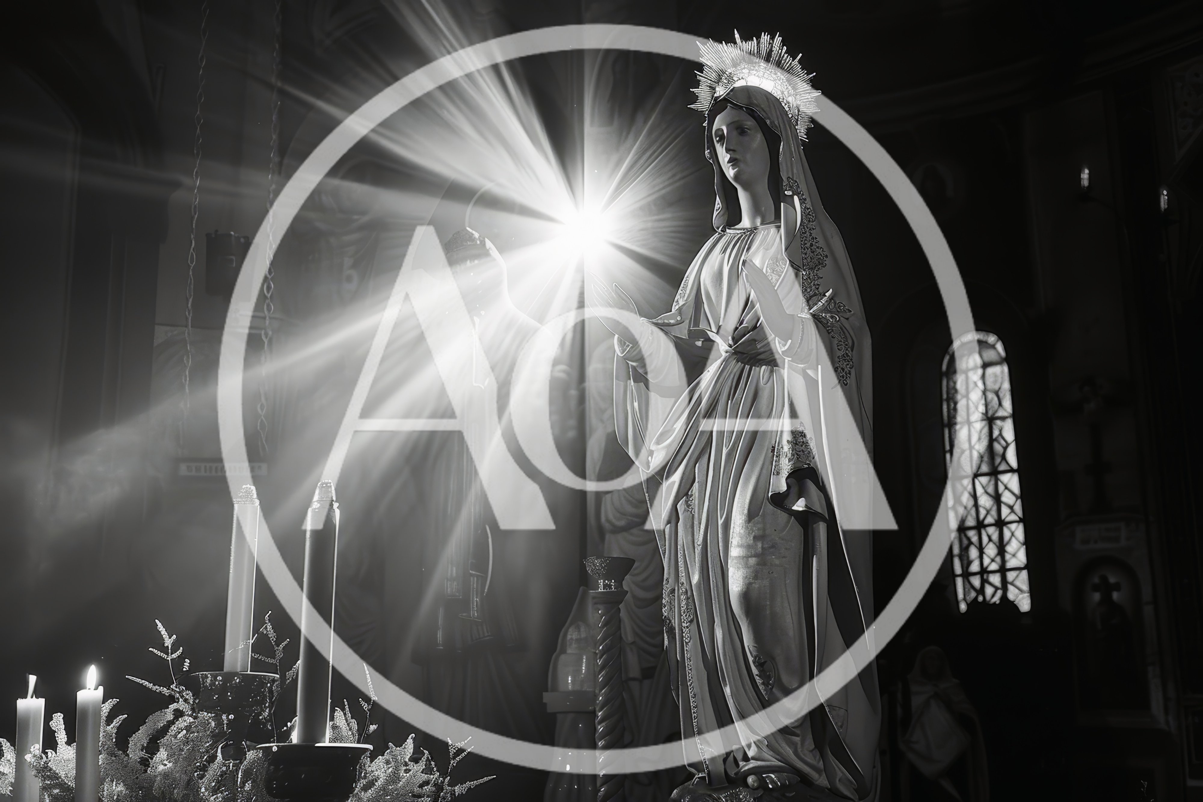 Statue Of The Virgin Mary In A Dimly Lit Church