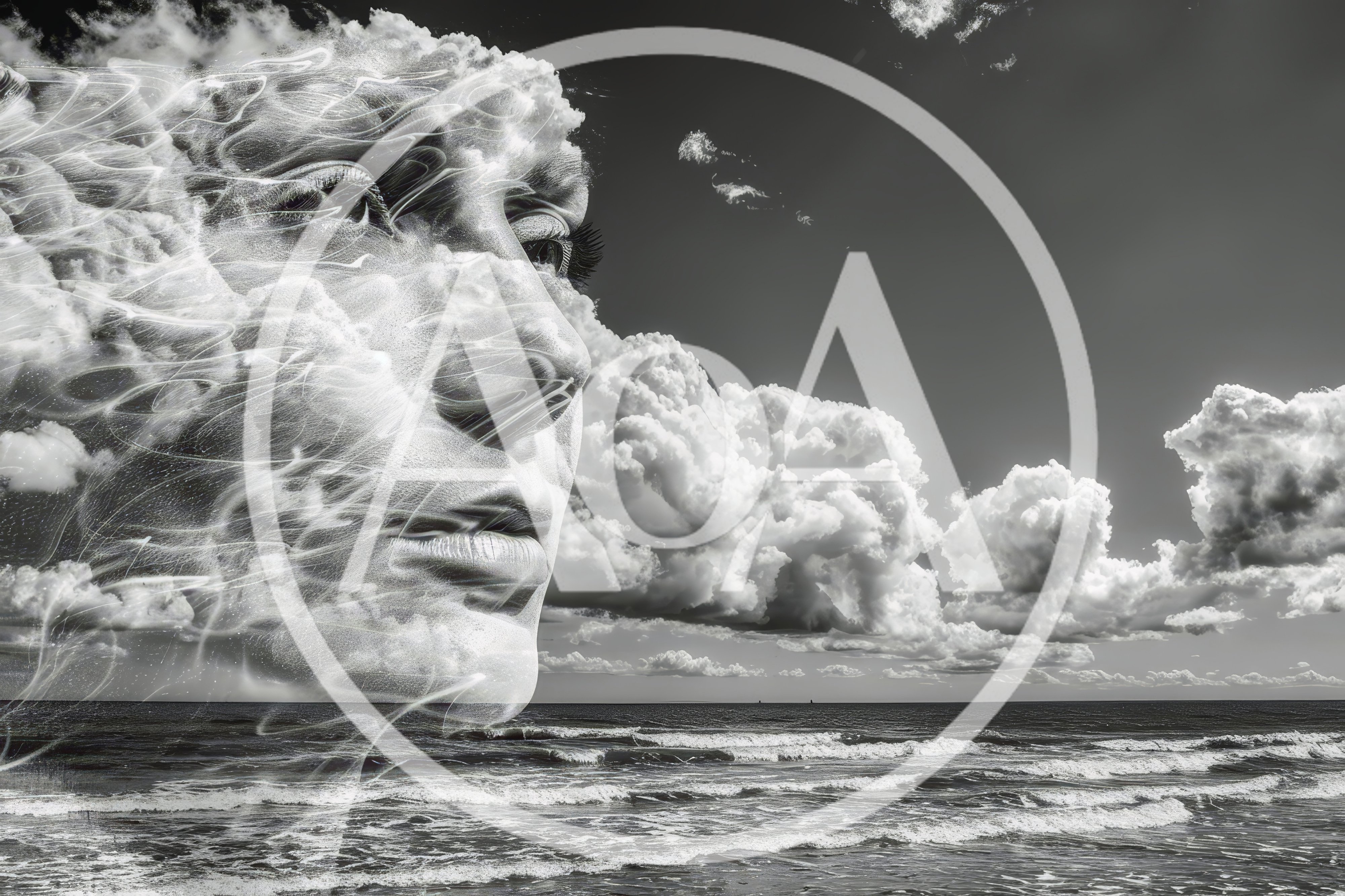 Surreal Double Exposure Portrait Of A Woman And Clouds