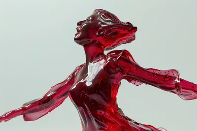 Red Translucent Resin Sculpture Of A Dancing Woman