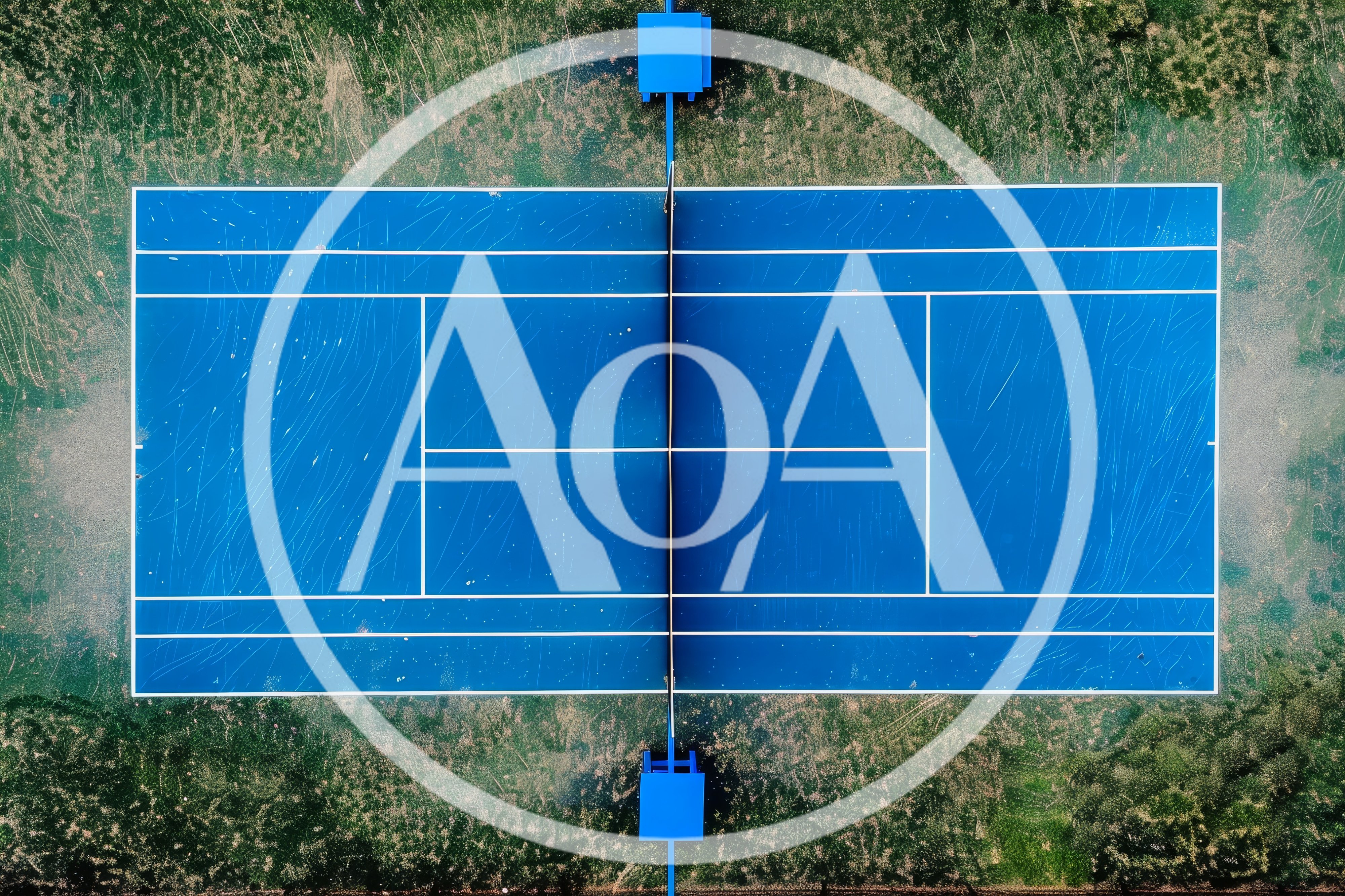 Aerial View Of A Blue Tennis Court