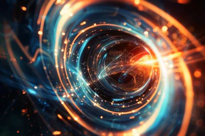 Abstract Digital Vortex With Glowing Light Trails