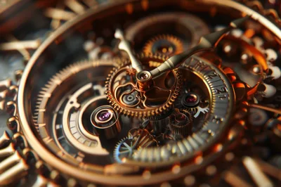 Macro View Of Intricate Gold Mechanical Watch Movement
