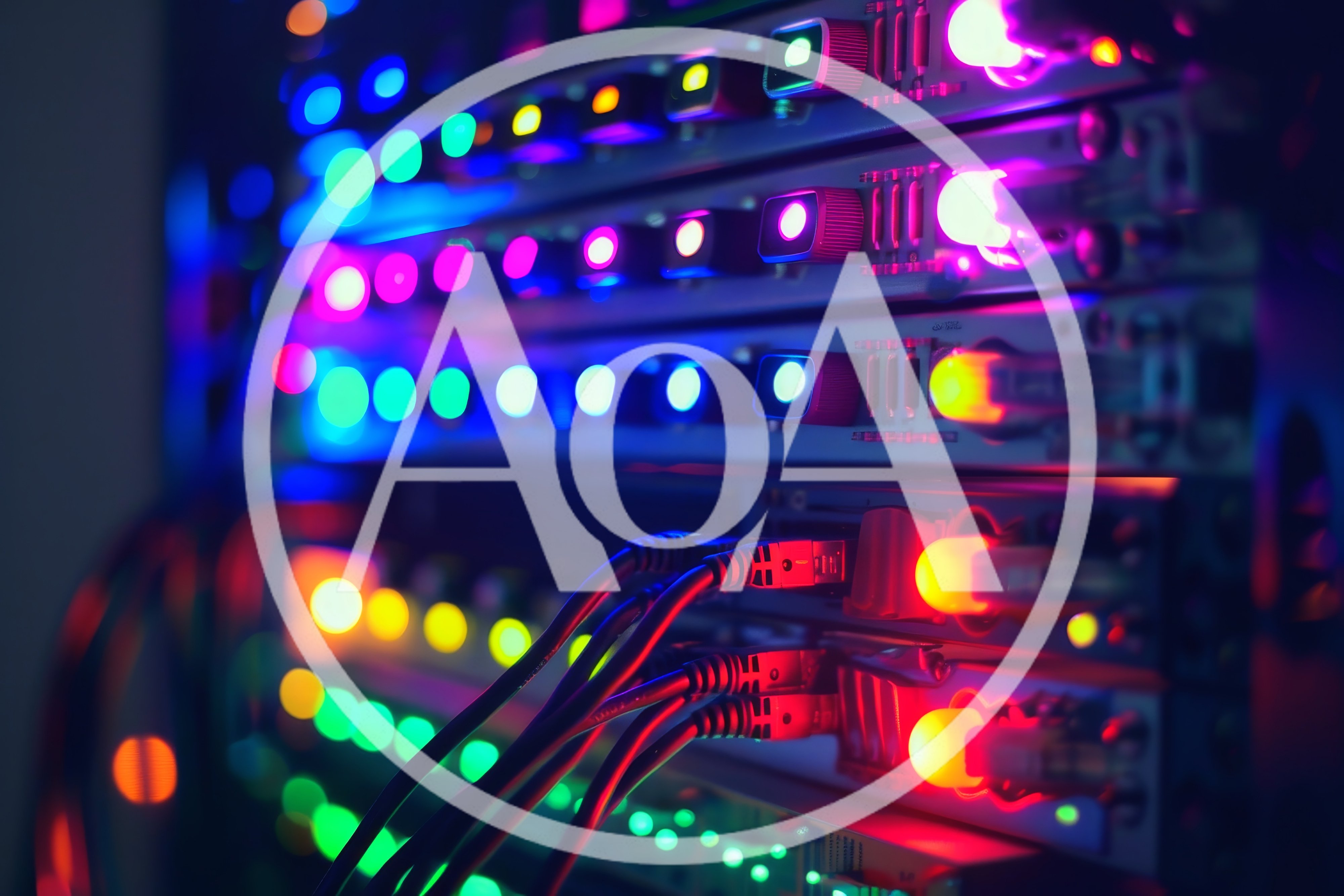 Server Rack With Glowing Network Cables And Status Lights