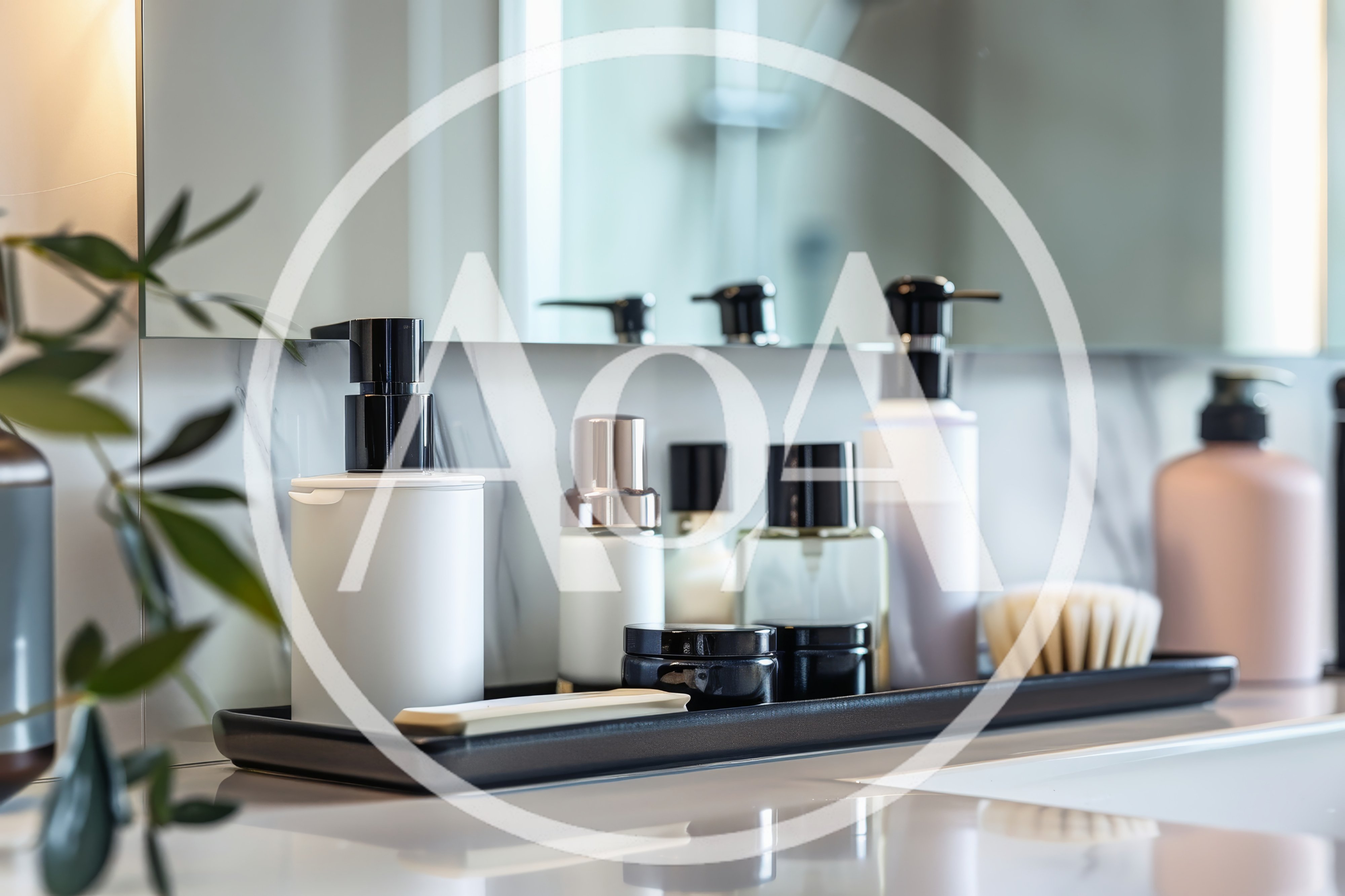 Modern Bathroom Vanity Countertop With Skincare Products