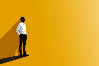 Minimalist Silhouette Of A Man Standing Against Yellow Background