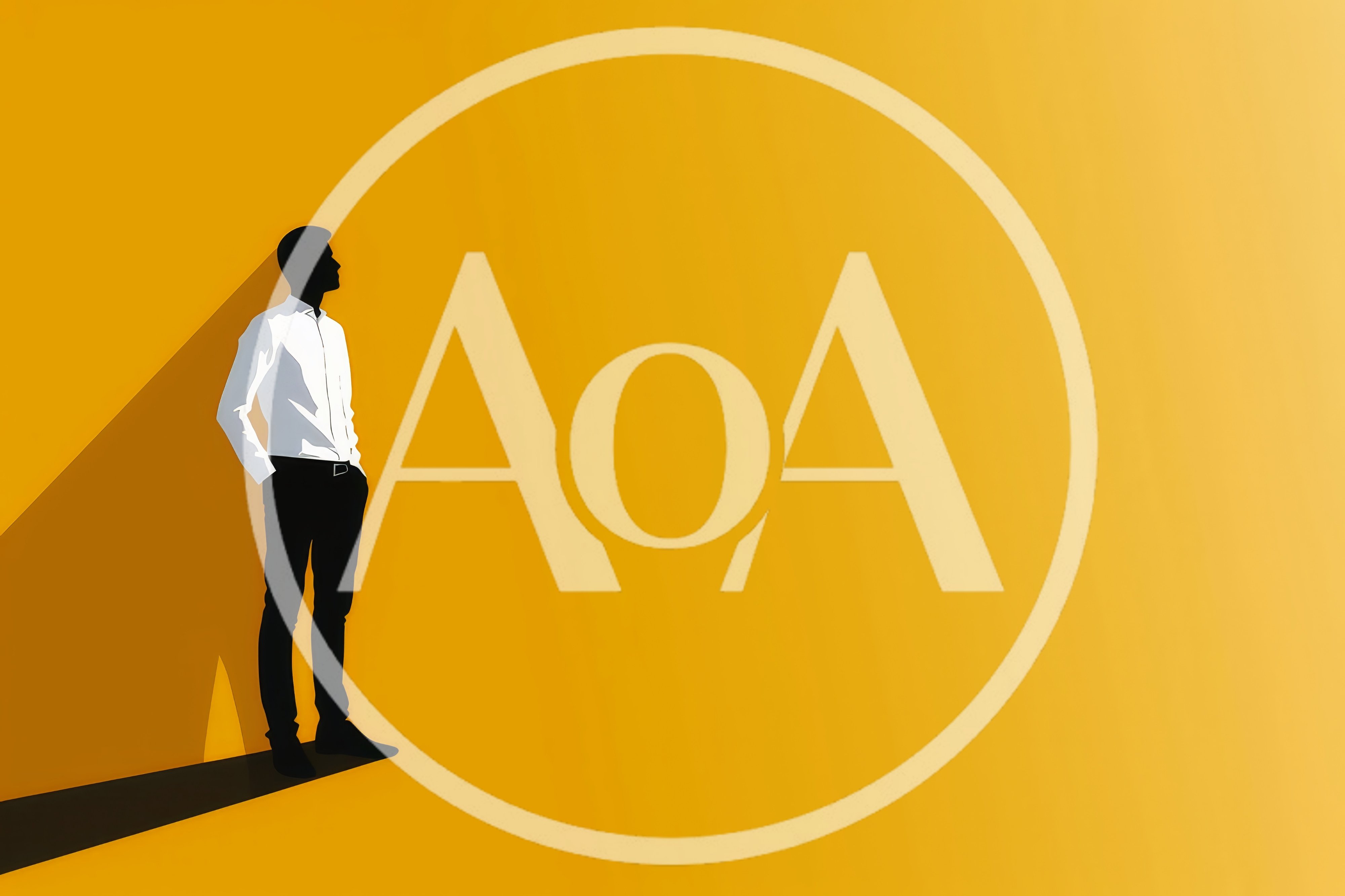 Minimalist Silhouette Of A Man Standing Against Yellow Background
