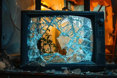 Broken Vintage Television Set In A Ruined Interior