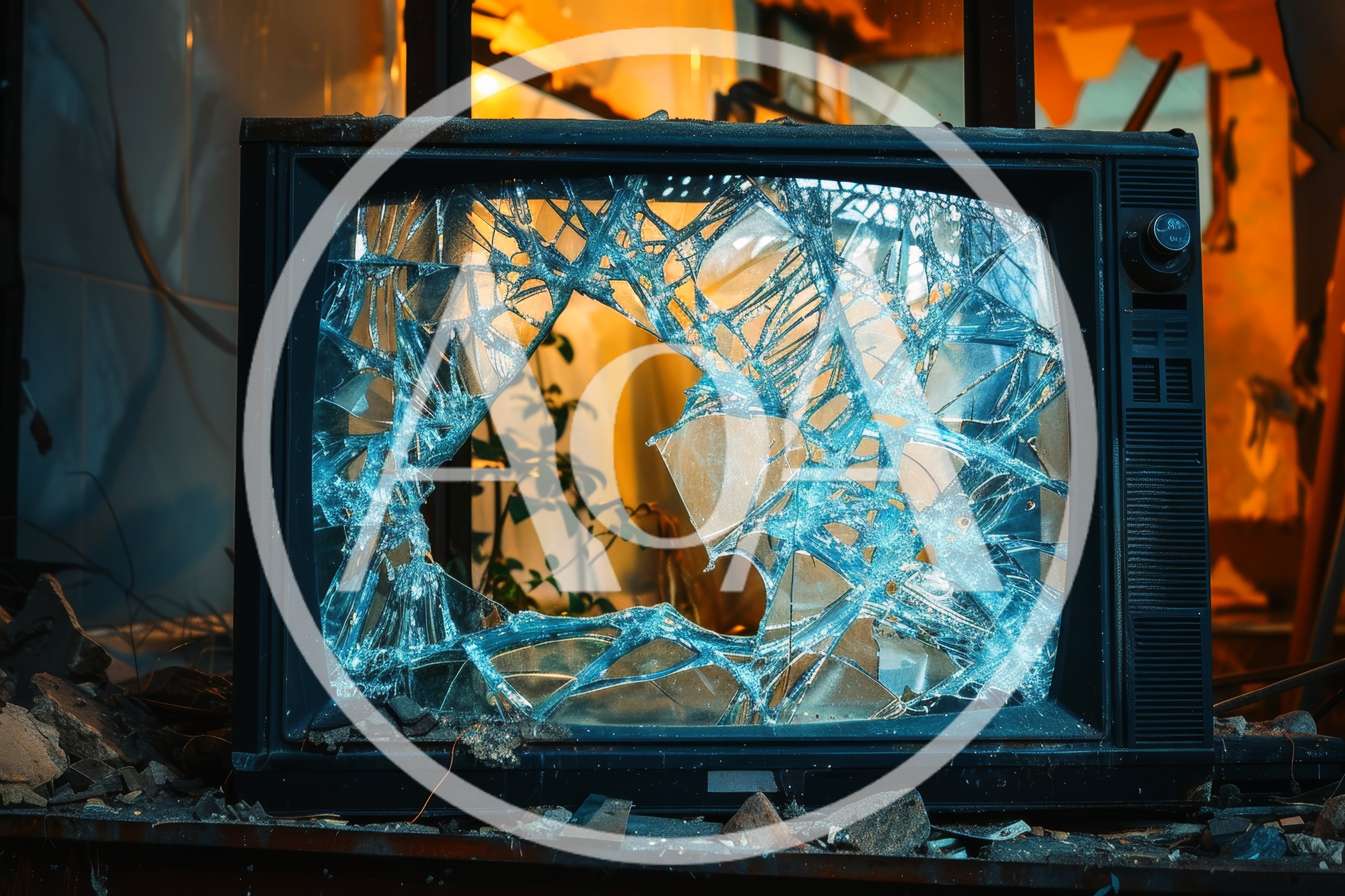 Broken Vintage Television Set In A Ruined Interior