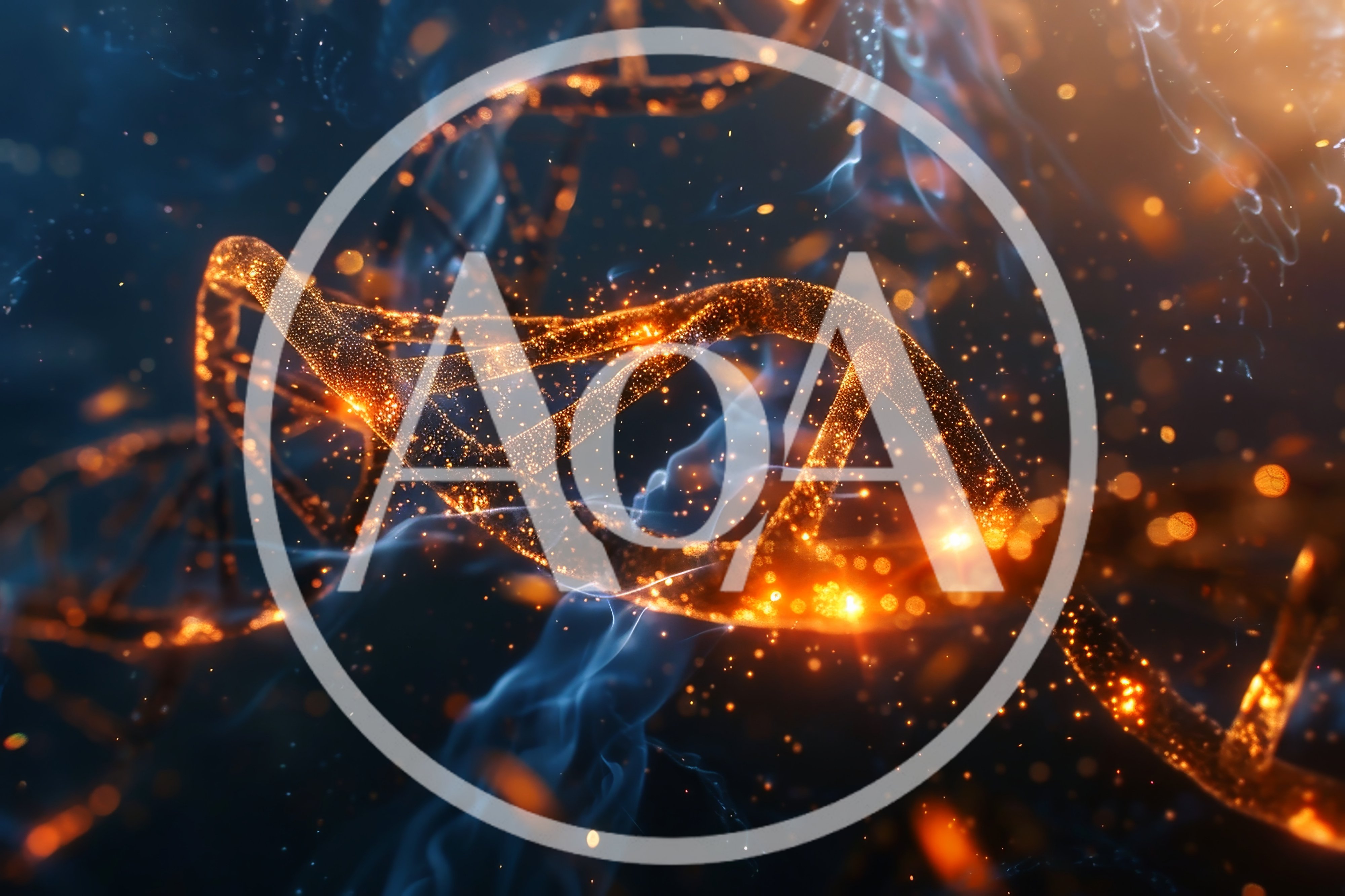 Glowing Golden DNA Helix Structure In Dark Space