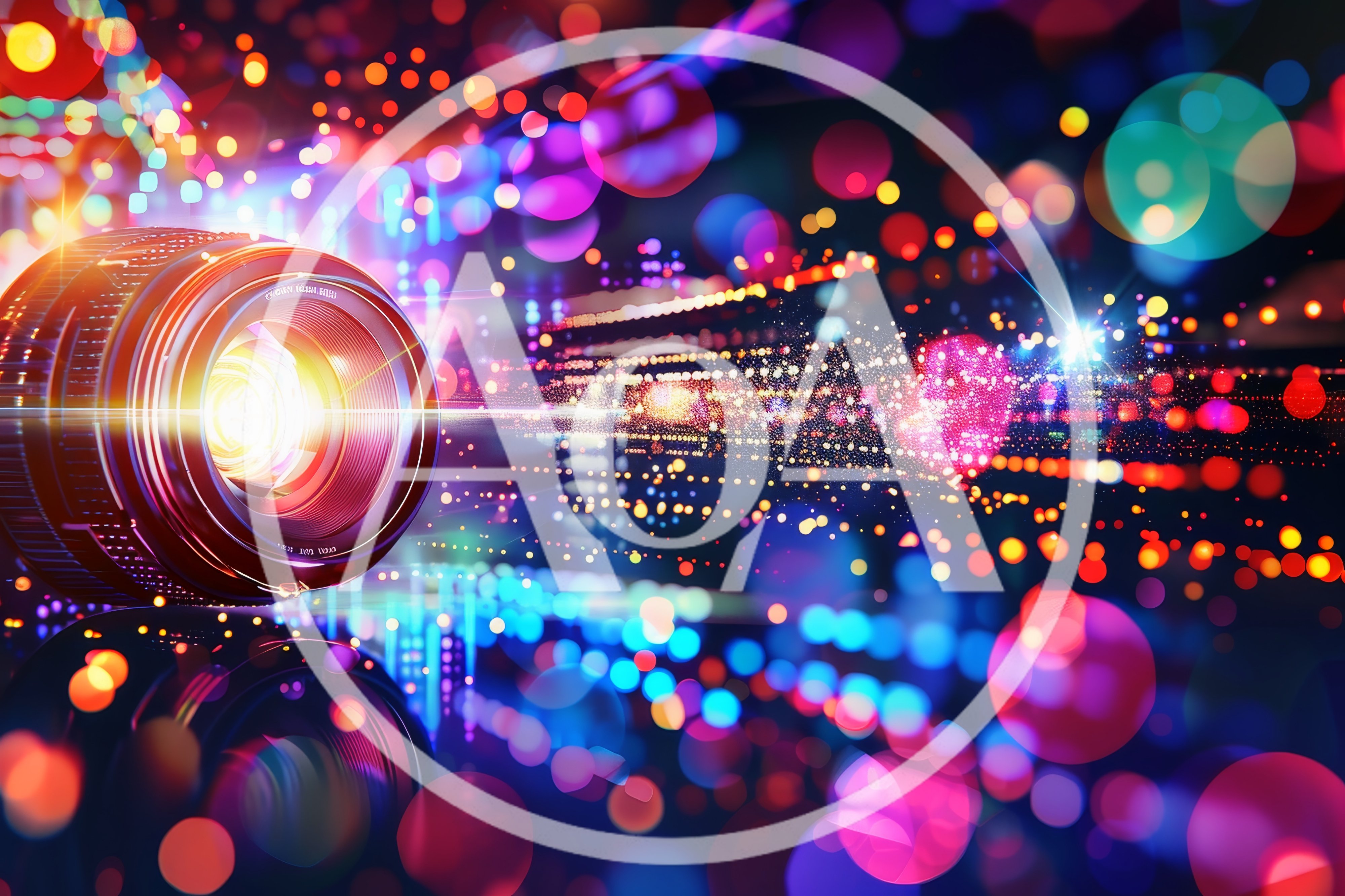 Camera Lens Projecting Abstract Digital Light Particles