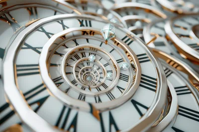 Abstract Fractal Clock Face With Infinite Spiral Design