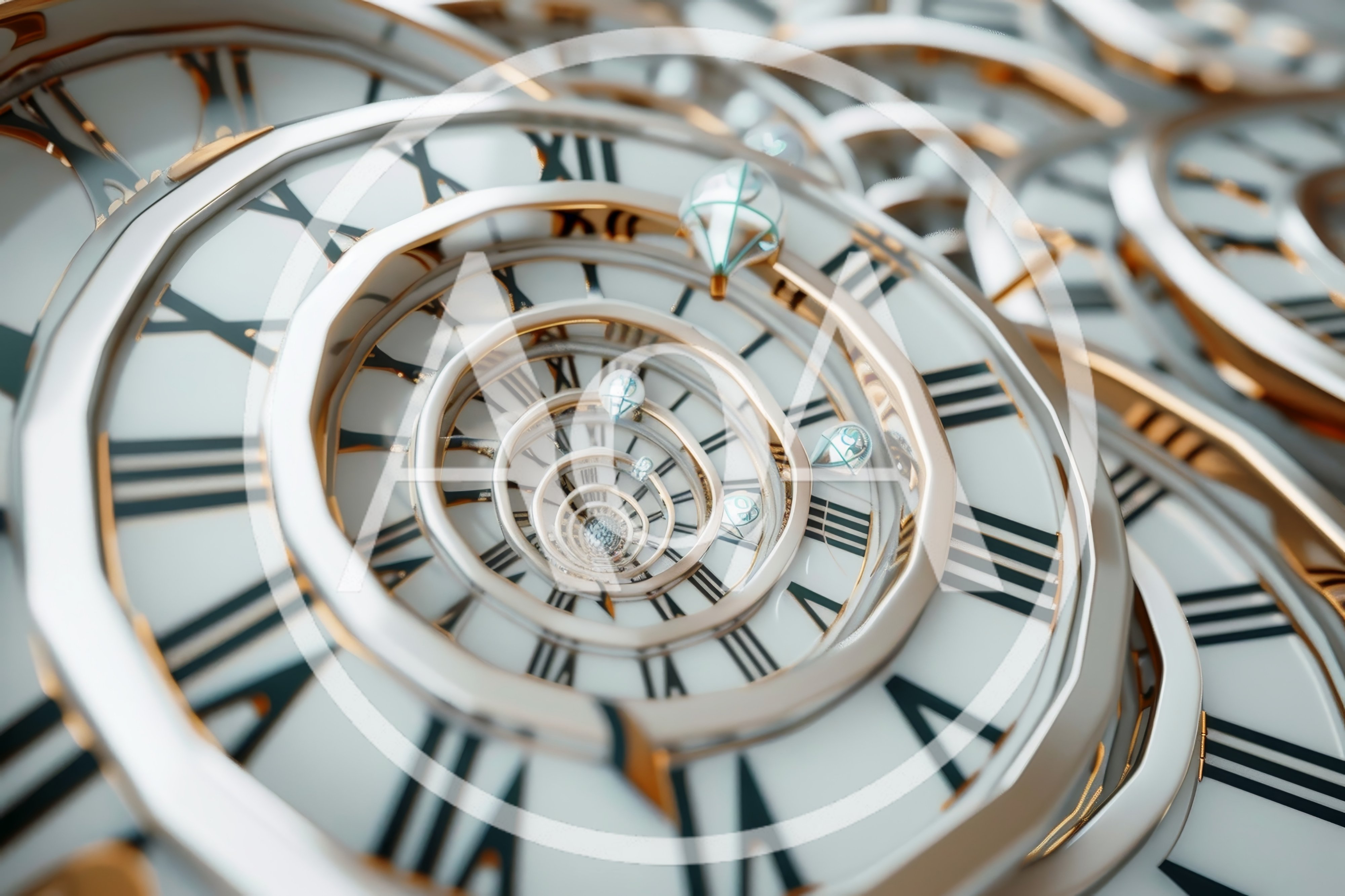 Abstract Fractal Clock Face With Infinite Spiral Design