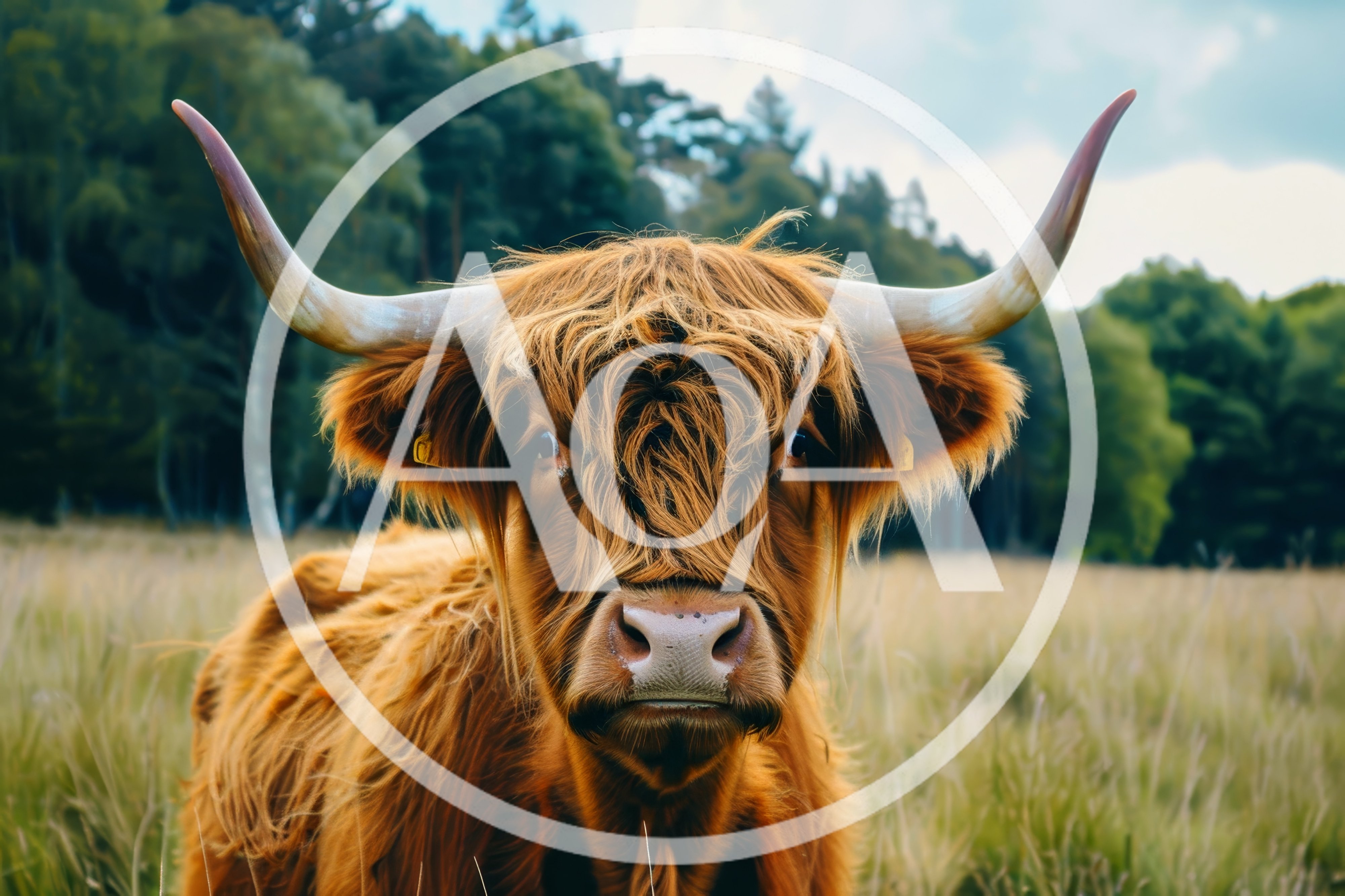 Highland Cow Standing In A Grassy Field