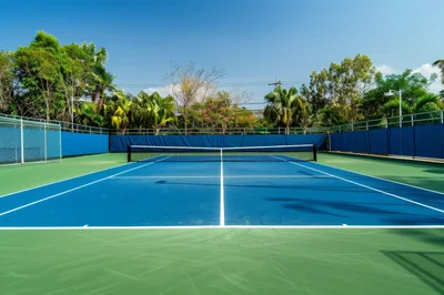 Empty Outdoor Tennis Court on a Sunny Day