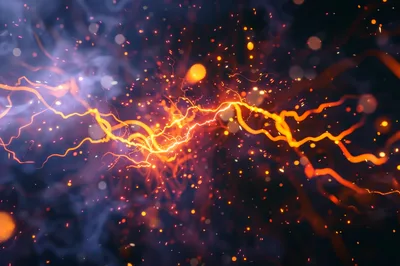 Abstract Electric Lightning Sparks And Energy Particles