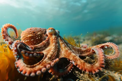 Common Octopus Resting On The Ocean Floor
