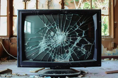 Broken Television Screen In An Abandoned Building