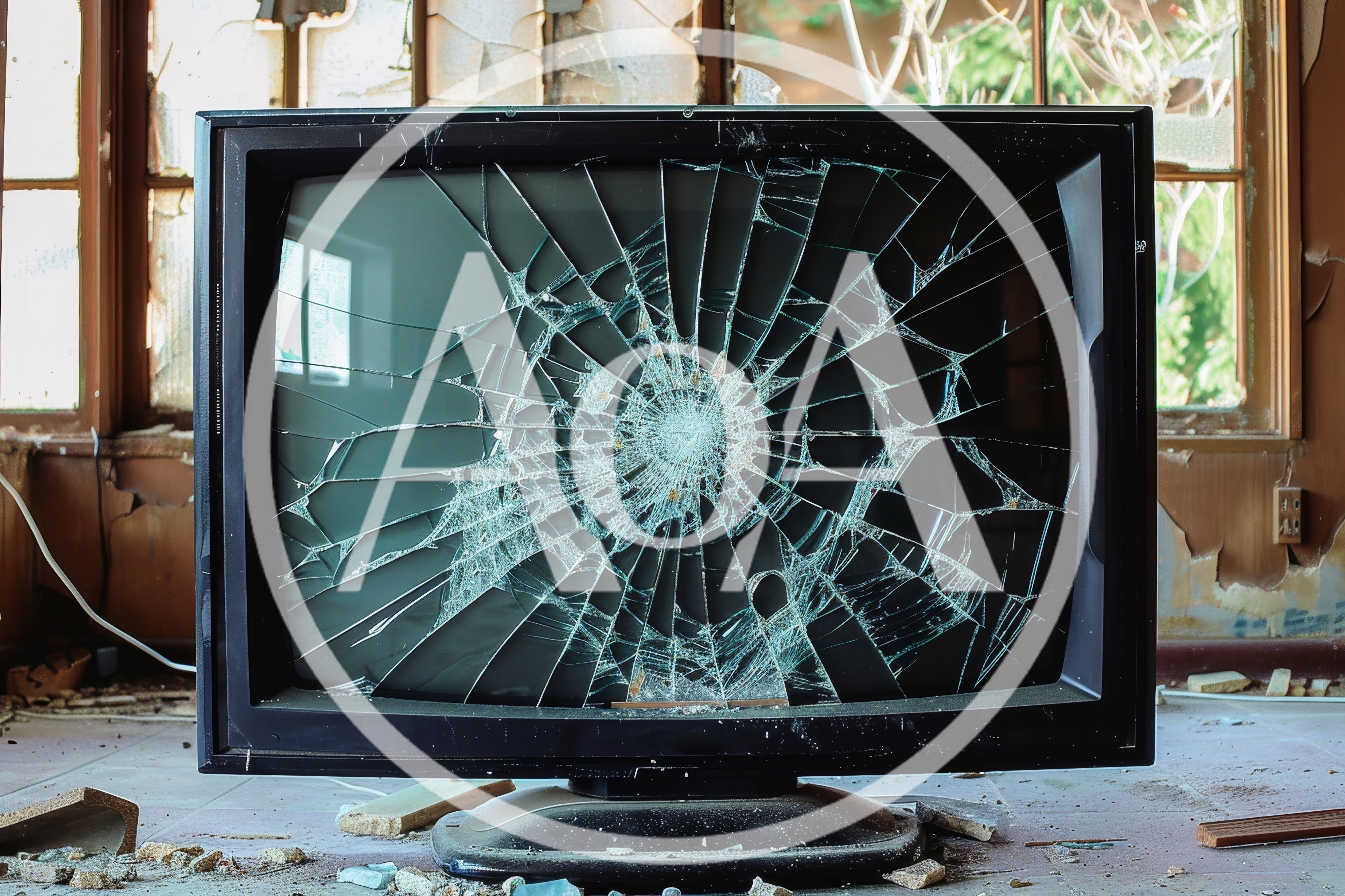 Broken Television Screen In An Abandoned Building