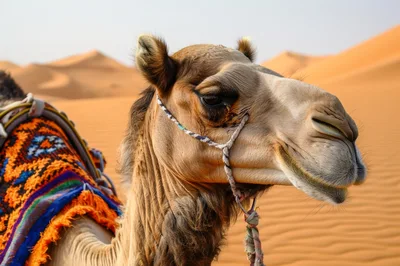 Close Up Portrait Of A Dromedary Camel In Desert