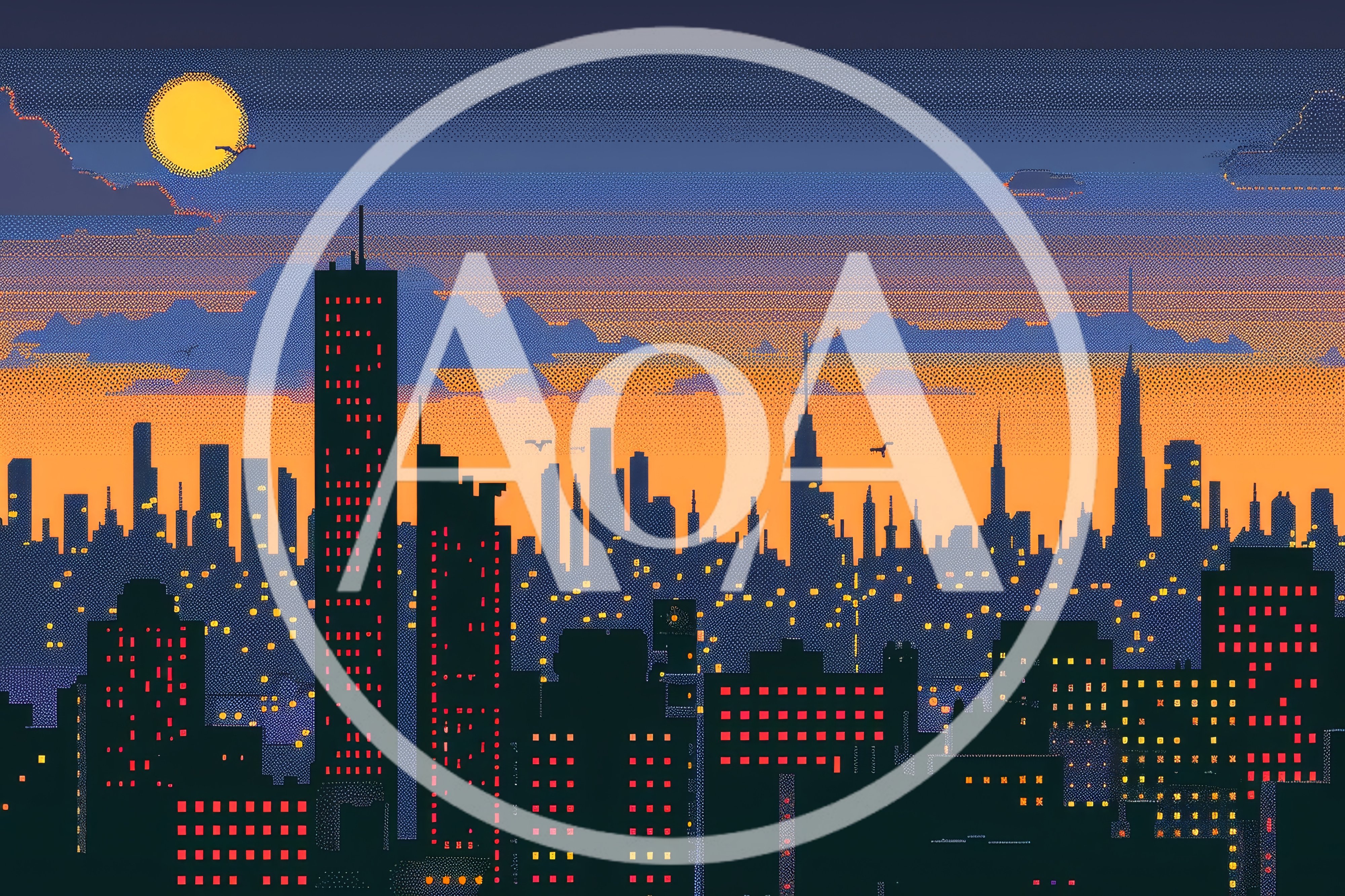 Pixel Art Cityscape Skyline At Sunset
