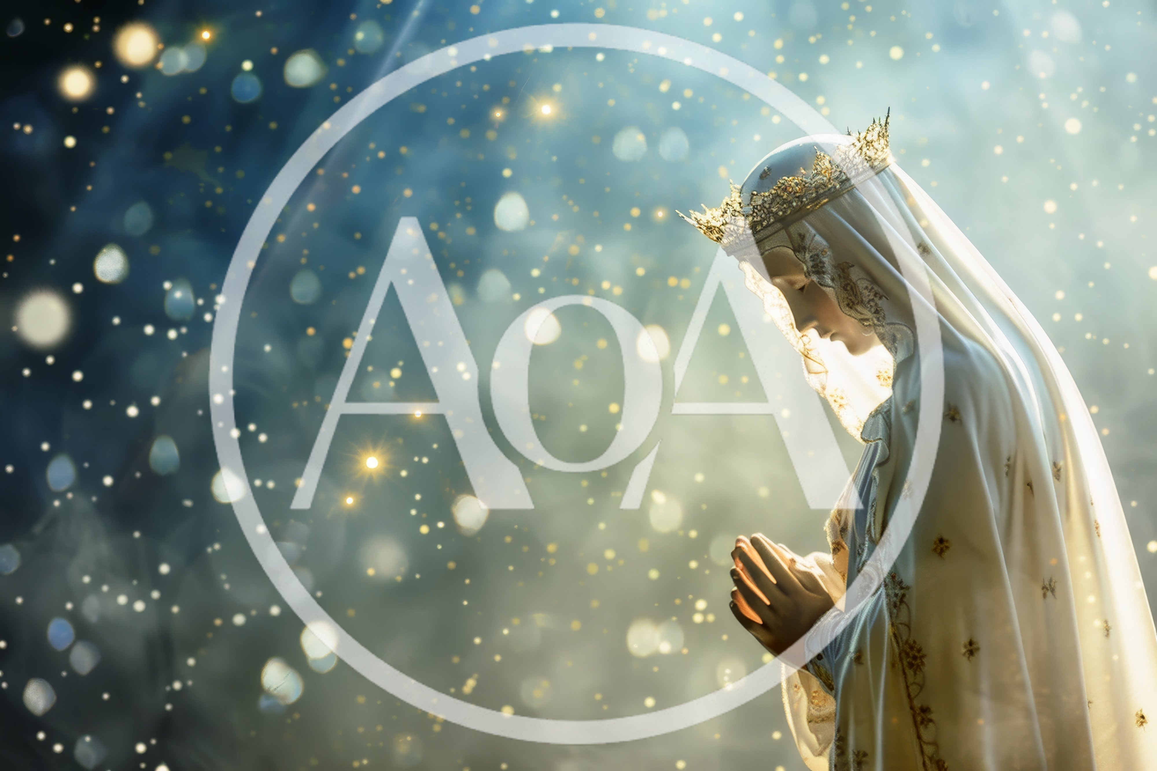 Statue Of The Virgin Mary Praying With Golden Bokeh