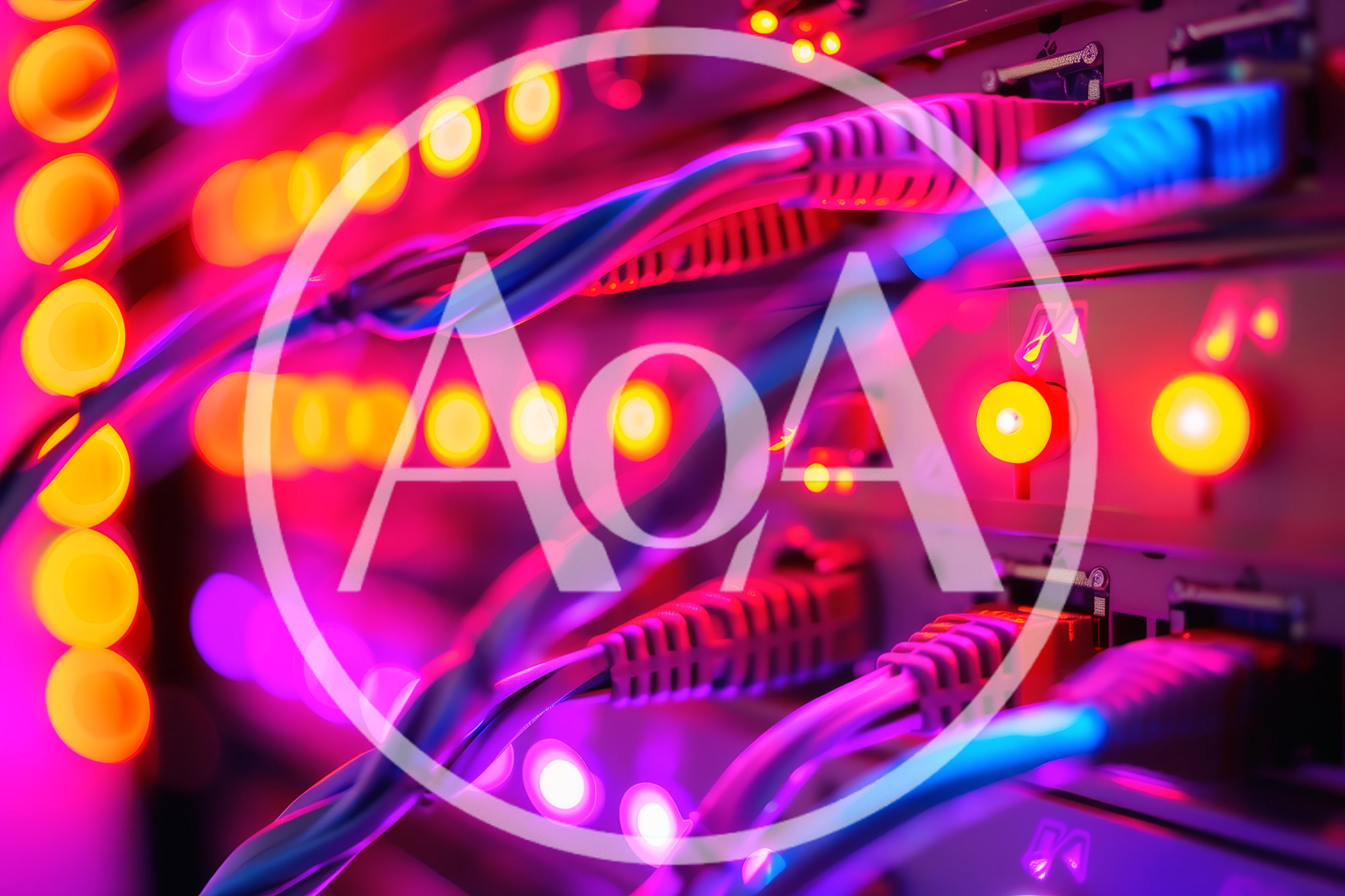 Data Center Server Rack With Glowing Network Cables