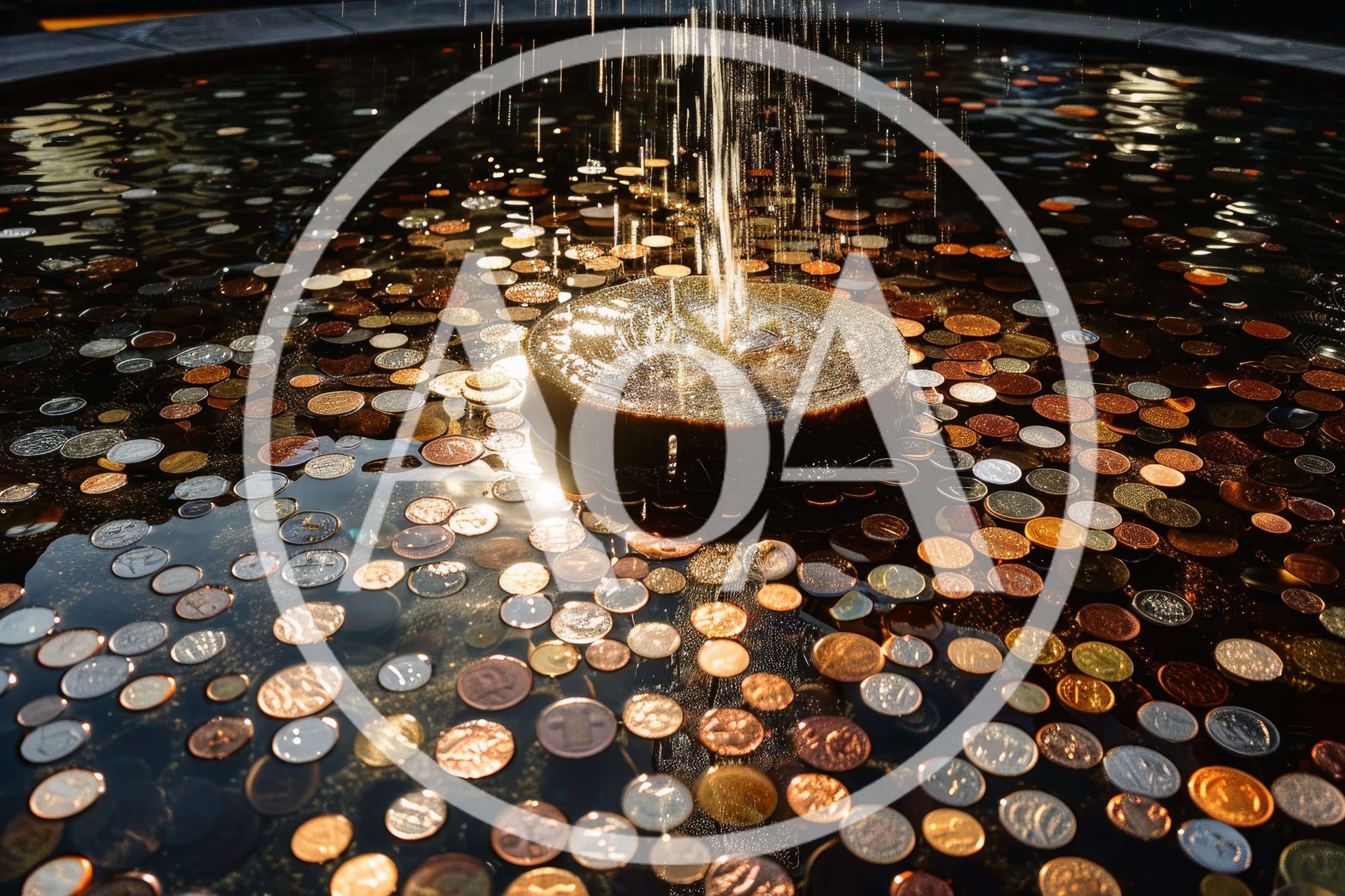 Coins Tossed Into A Decorative Water Fountain