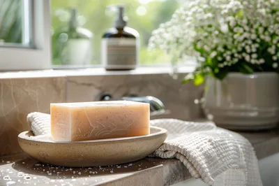 Bar Of Natural Soap On A Stone Dish