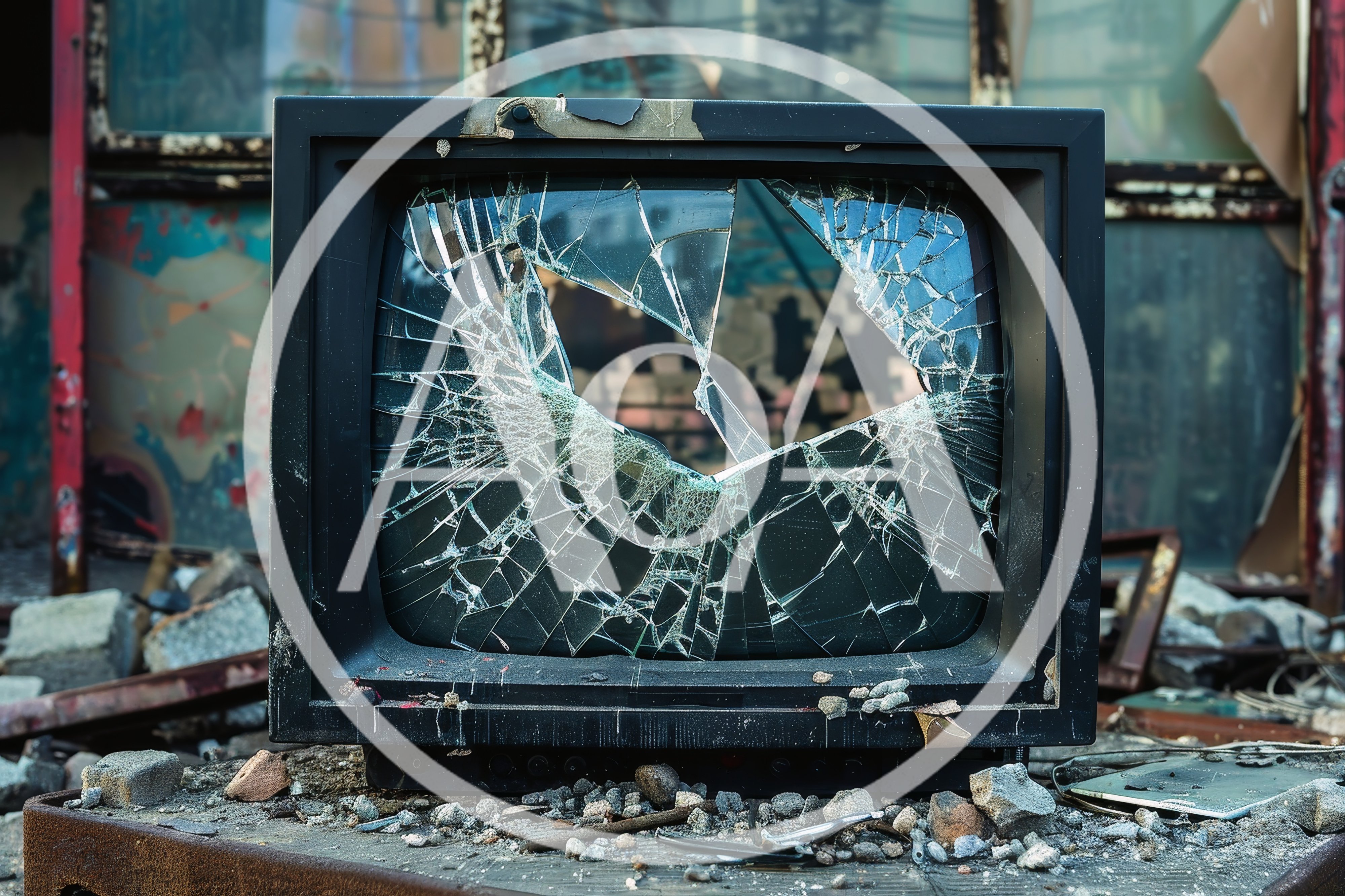 Broken Vintage Television Set In Abandoned Industrial Building
