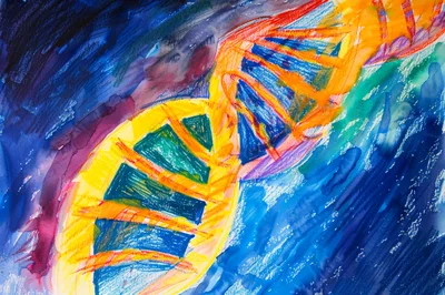 Abstract Watercolor Painting Of A DNA Double Helix