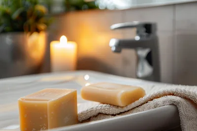 Two Bars Of Soap On A Bathroom Sink