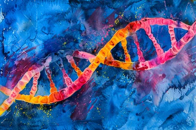 Abstract Watercolor Painting Of A DNA Double Helix