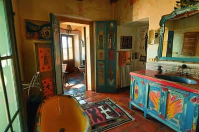 Eclectic Bohemian Bathroom Interior With Painted Furniture
