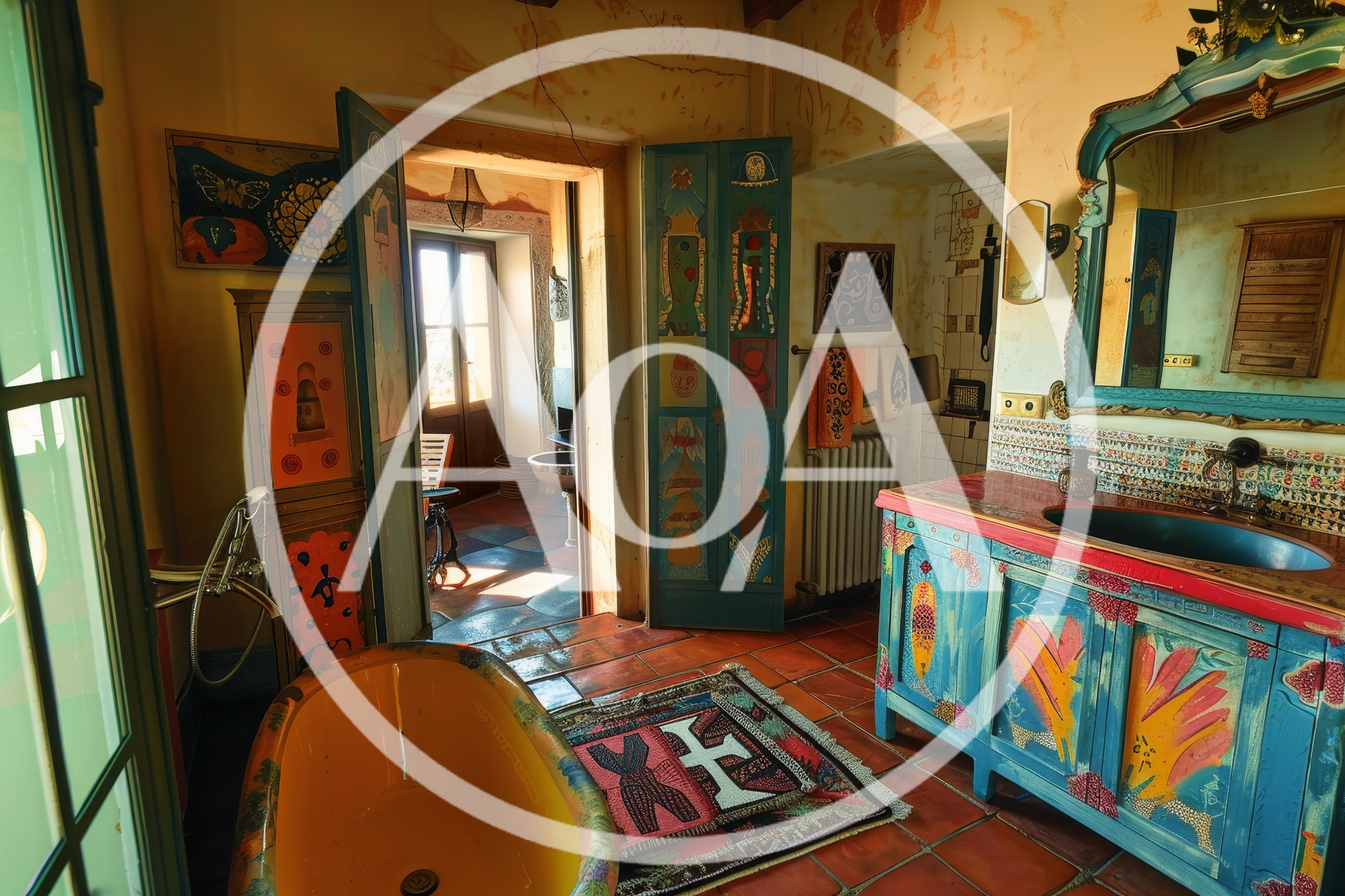 Eclectic Bohemian Bathroom Interior With Painted Furniture