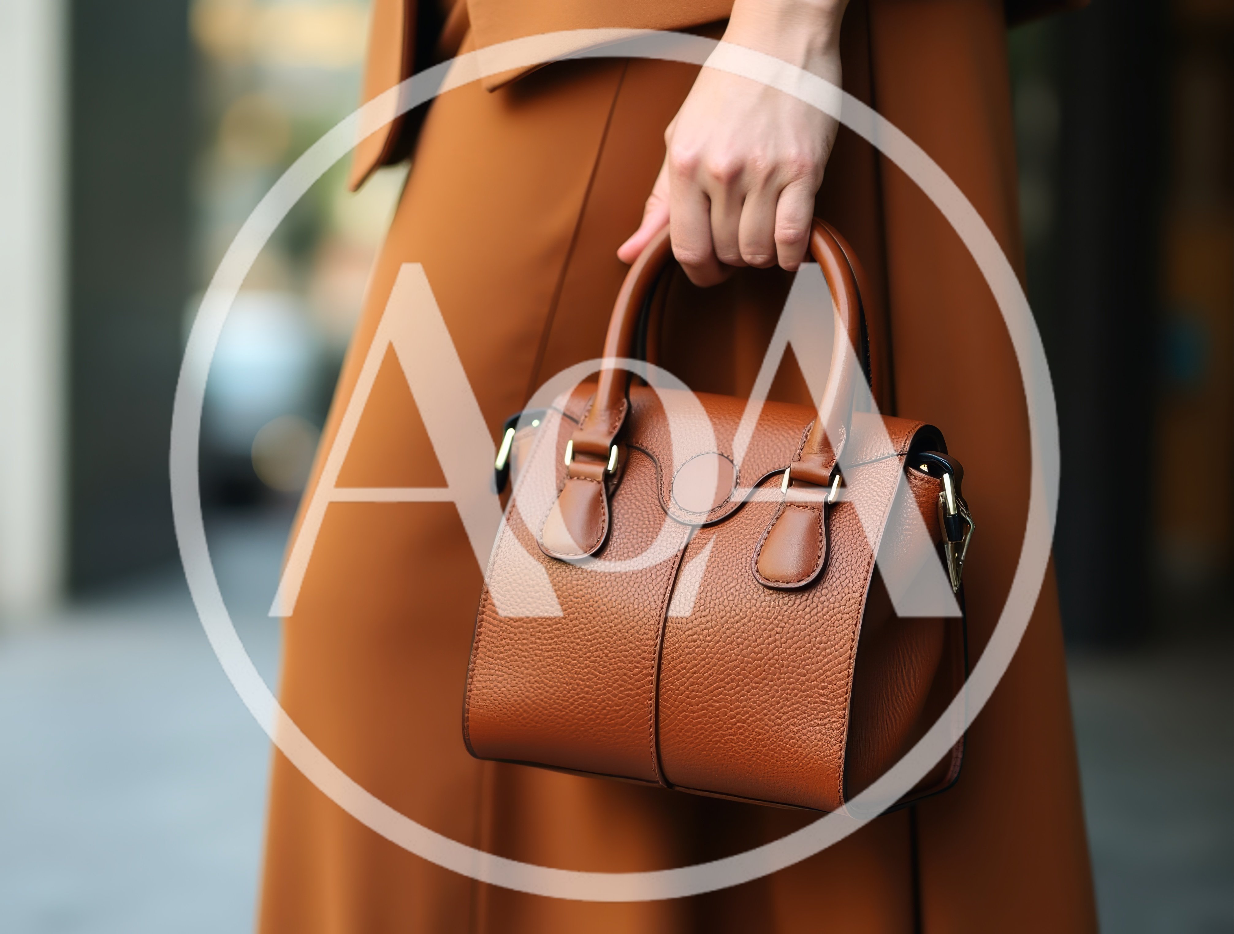Woman Holding A Brown Leather Handbag