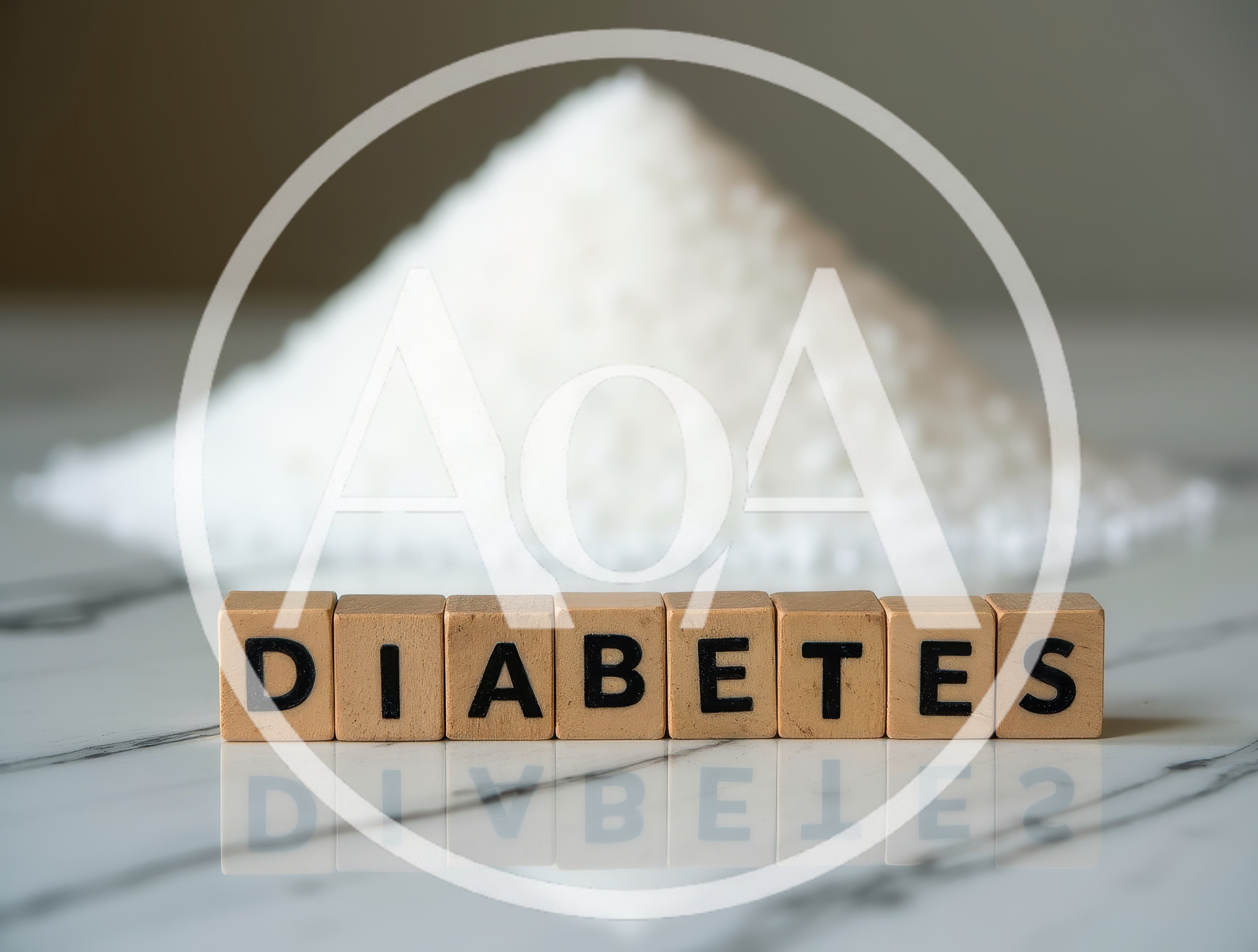 Diabetes Word Spelled With Wooden Blocks And Sugar Pile