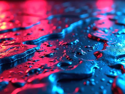 Abstract Liquid Surface With Neon Red And Blue Lighting