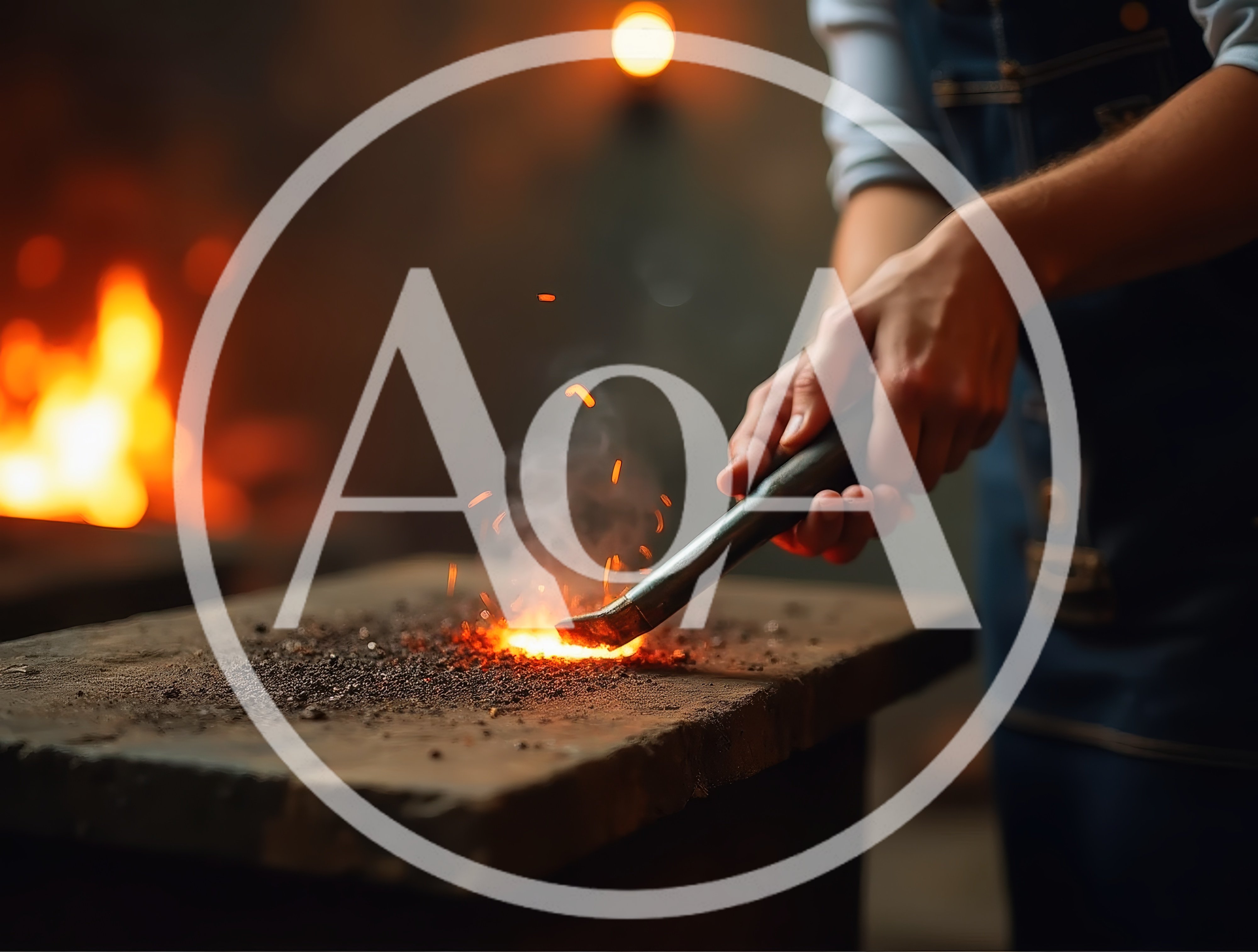 Blacksmith Working With Glowing Hot Metal In Workshop