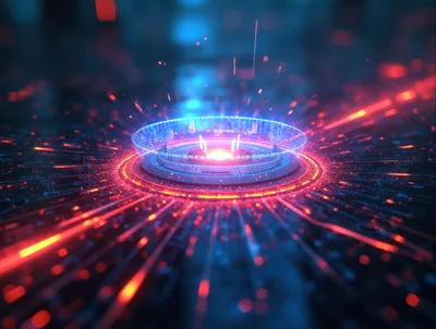Futuristic Digital Data Hub With Glowing Light Beams