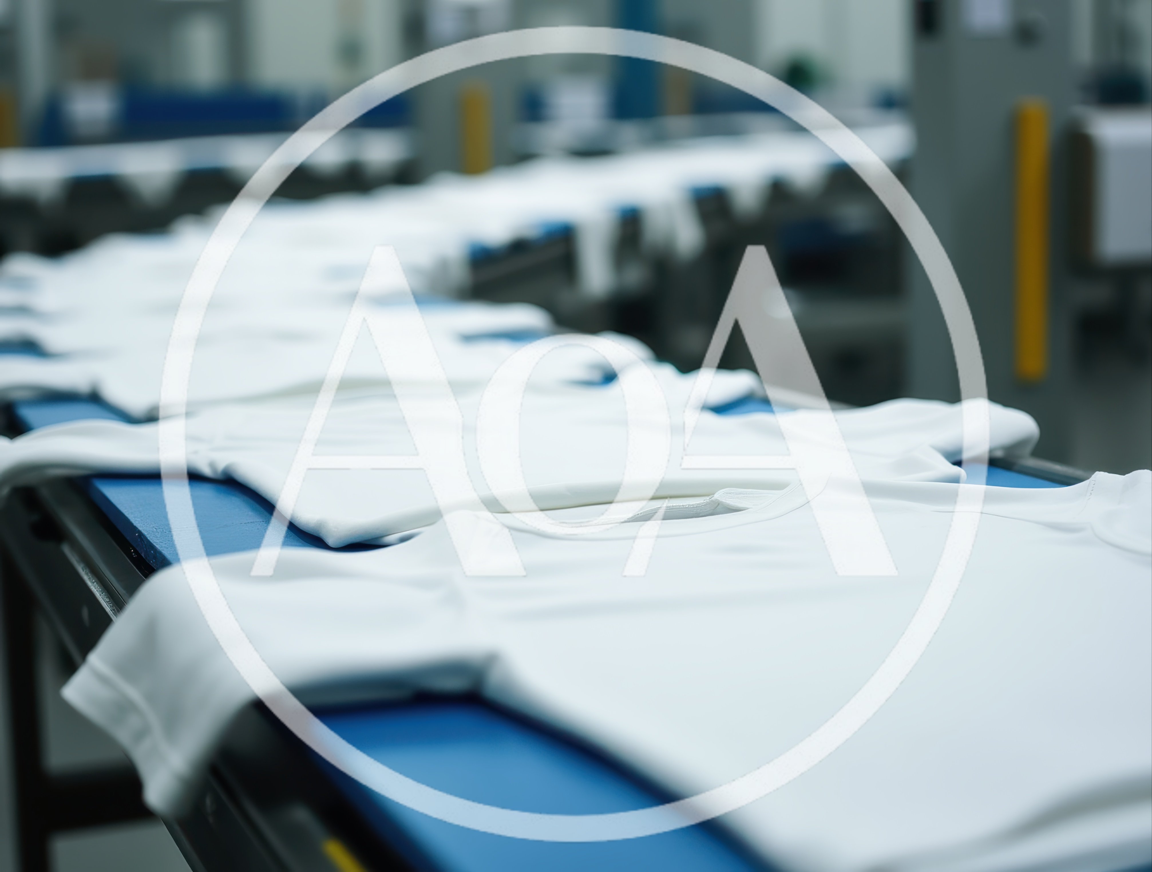 White T-Shirts Moving Along Industrial Conveyor Belt