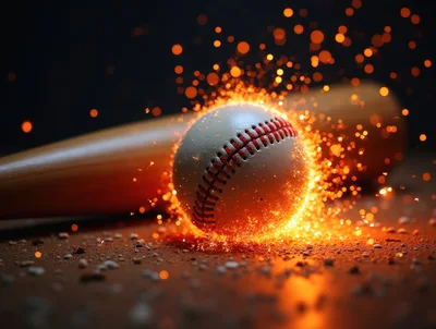 Baseball Surrounded By Glowing Sparks And Fire