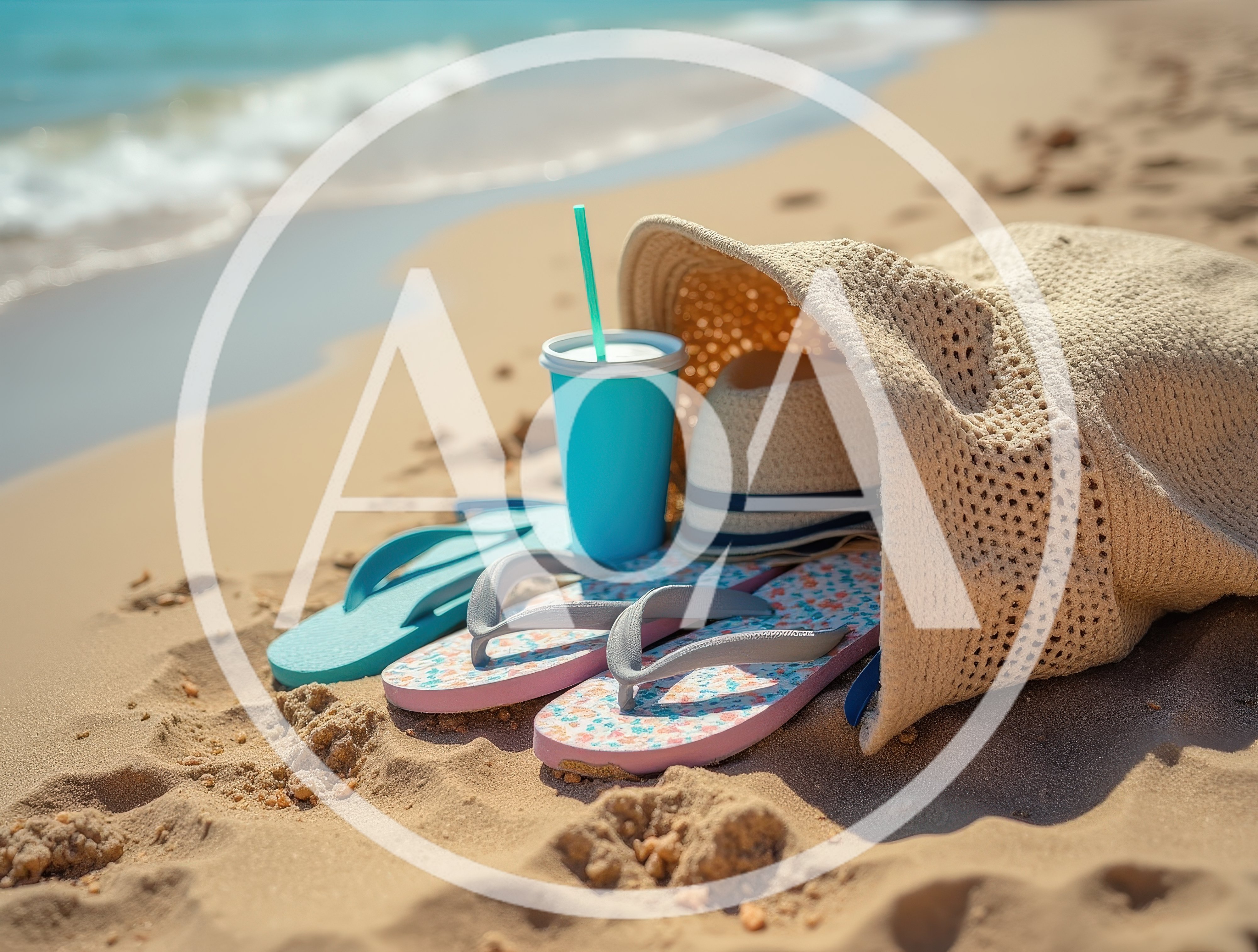 Beach Vacation Accessories On Sandy Shore