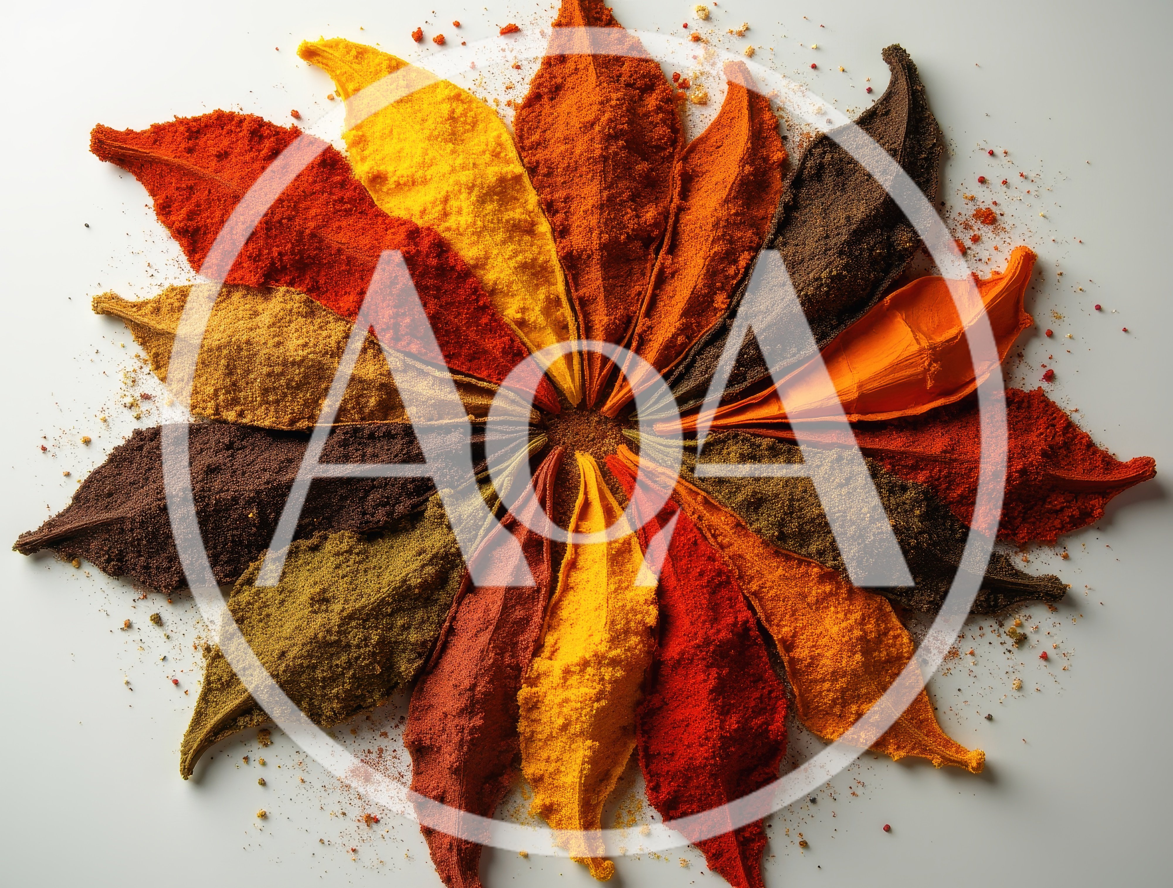 Colorful Spices Arranged in a Floral Leaf Pattern